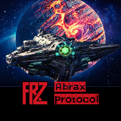 Abrax Protocol key art with a starship in front of a molten planet